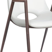 Set of Two White and Brown Upholstered Faux Leather Open Back Dining Arm Chairs