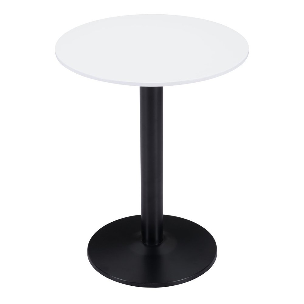 30" White and Black Wood and Steel Round Pedestal End Table