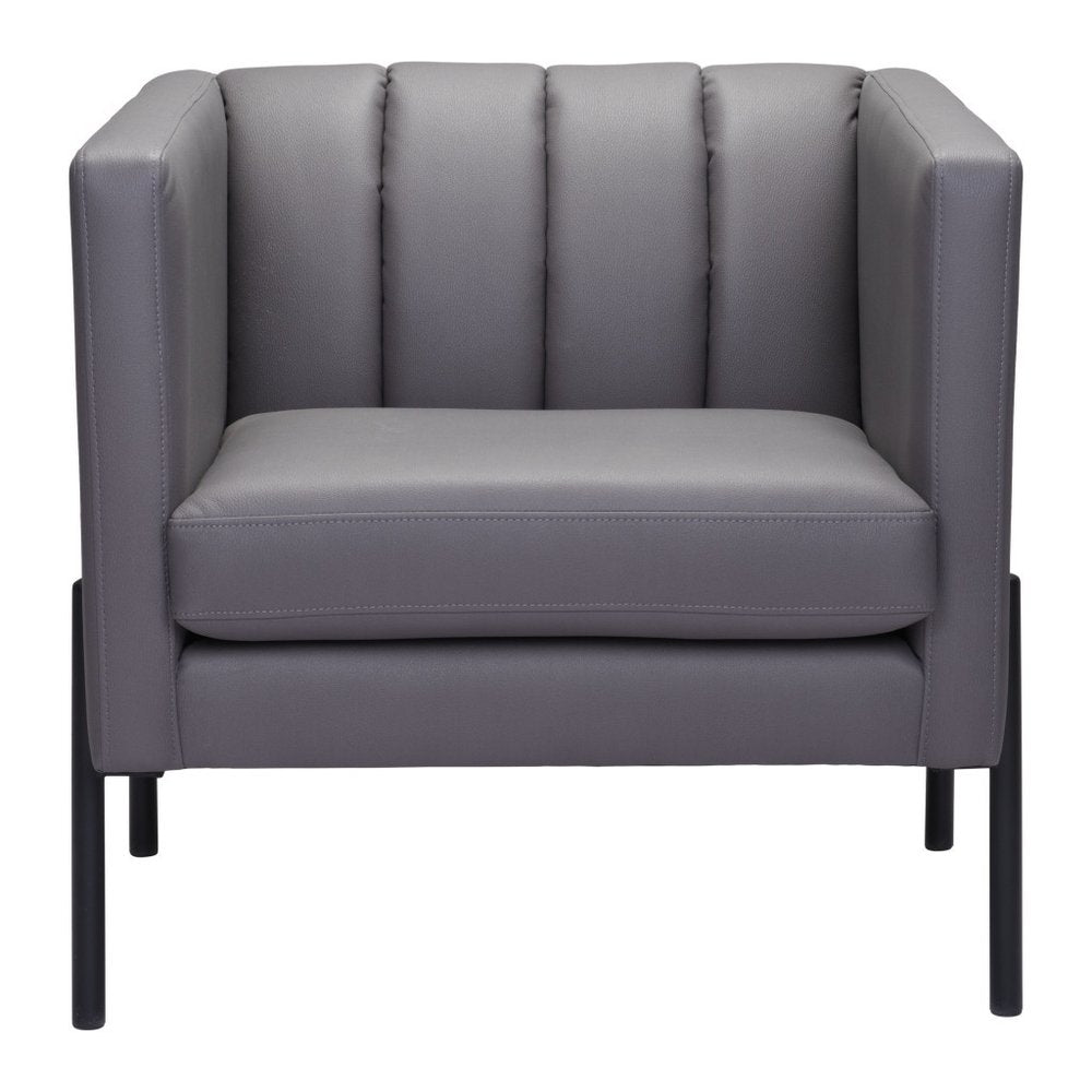 28" Light Gray And Black Faux Leather And Faux Leather Club Chair