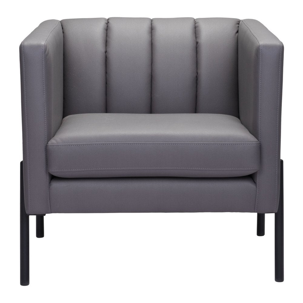 28" Light Gray And Black Faux Leather And Faux Leather Club Chair