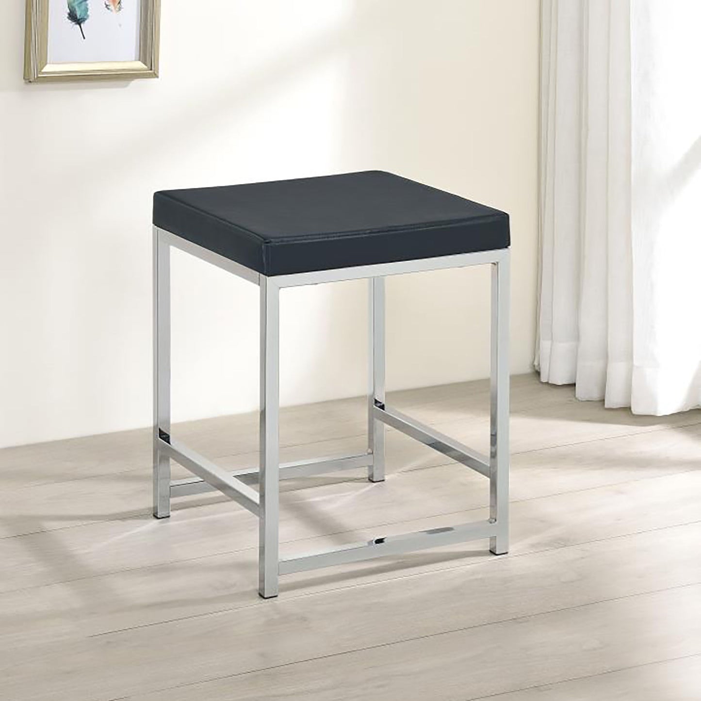 Upholstered Square Vanity Stool With Base - Dark Gray