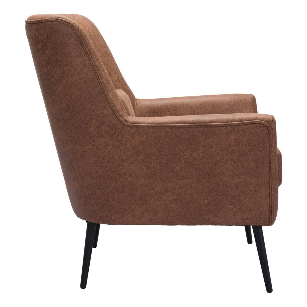29" Brown And Black Faux Leather And Upholstered Arm Chair And Toss Pillow