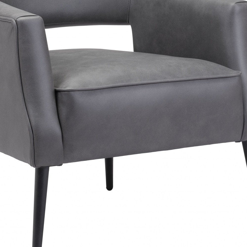 27" Gray And Gold Faux Leather And Upholstered Arm Chair