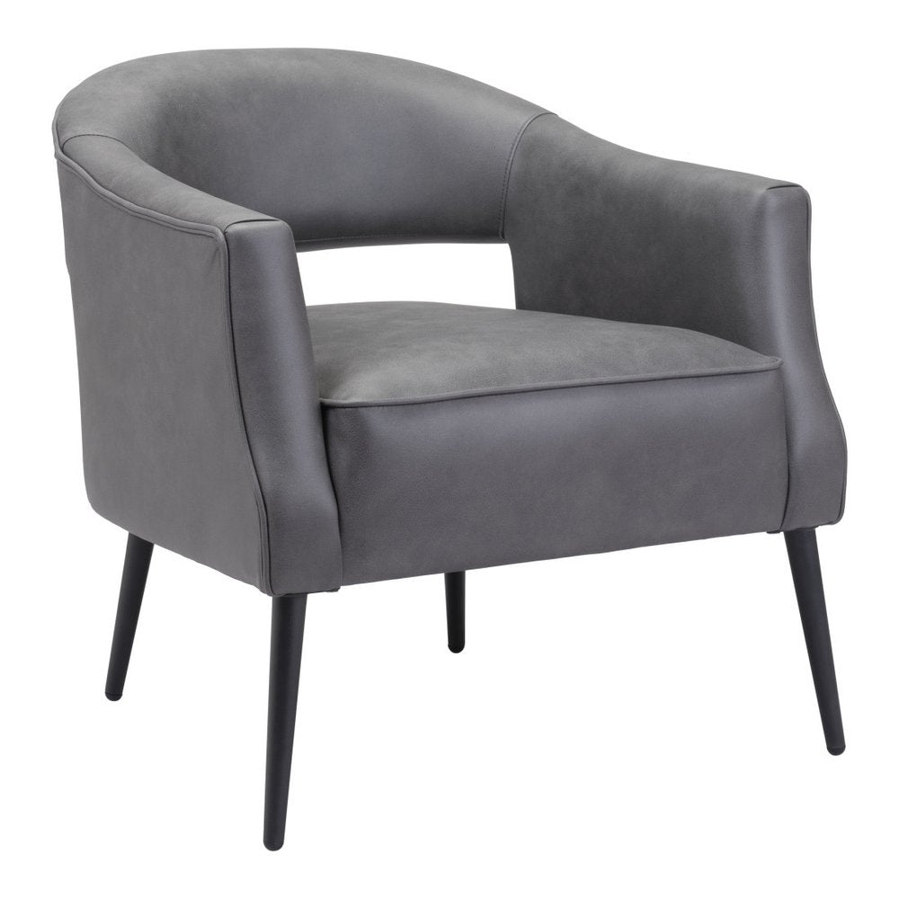 27" Gray And Gold Faux Leather And Upholstered Arm Chair