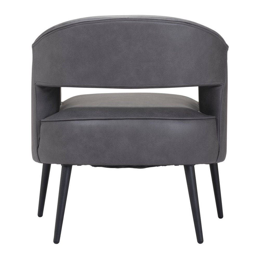 27" Gray And Gold Faux Leather And Upholstered Arm Chair