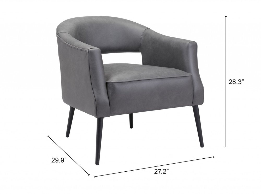27" Gray And Gold Faux Leather And Upholstered Arm Chair