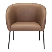 28" Brown And Black Faux Leather And Upholstered Club Chair