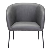 28" Gray And Black Faux Leather And Upholstered Club Chair