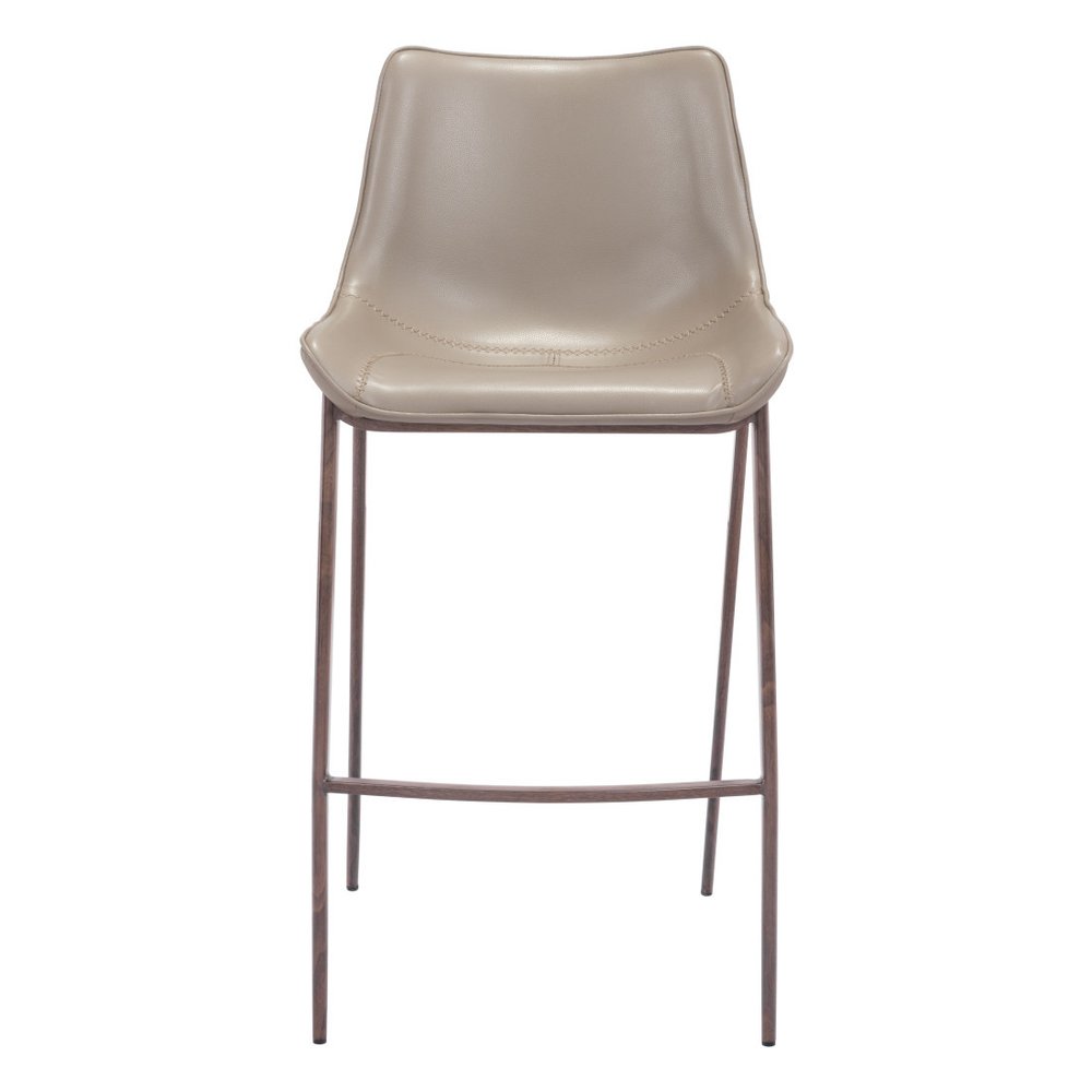 Set of Two 30" Gray And Brown Steel Low Back Bar Height Bar Chairs