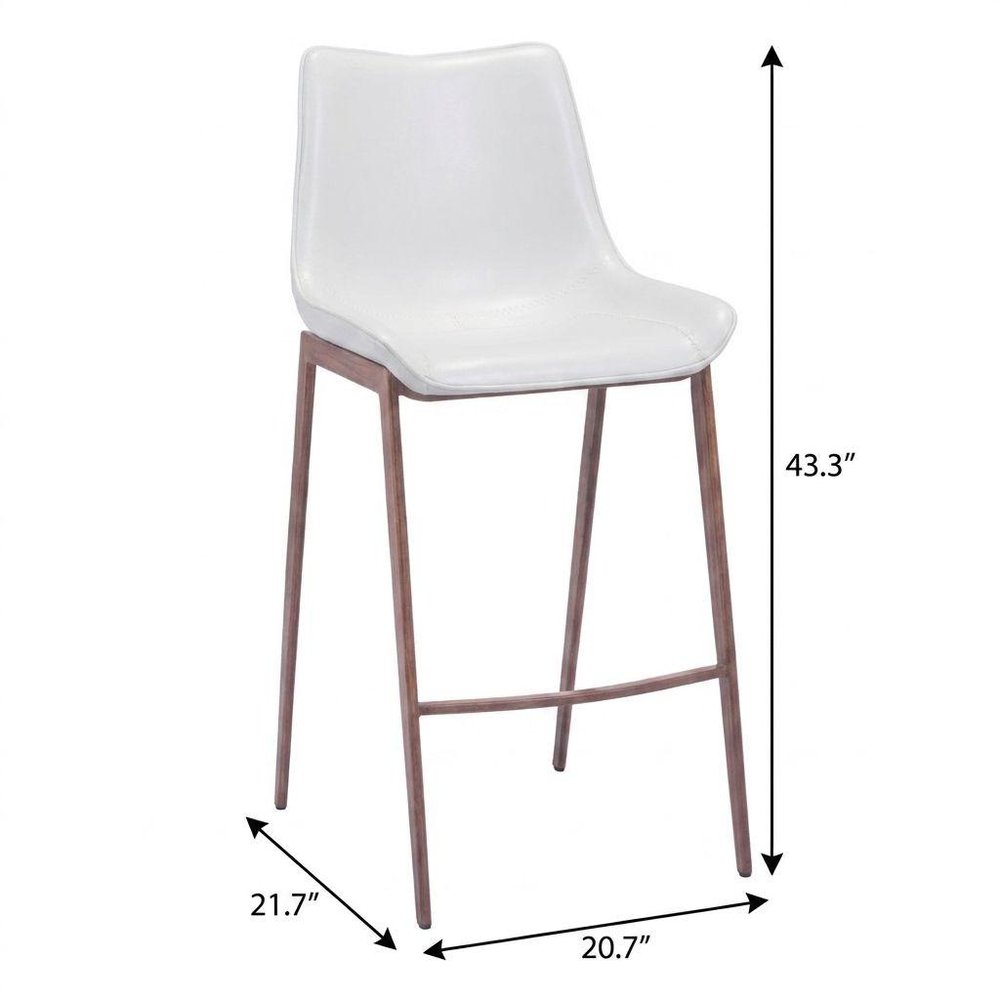 Set of Two 30" White And Brown Steel Low Back Bar Height Bar Chairs