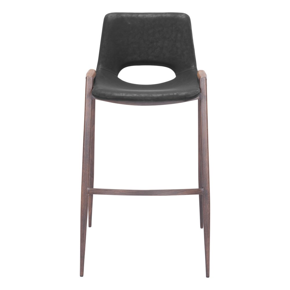 Set of Two 29 " Black And Brown Steel Low Back Bar Height Bar Chairs