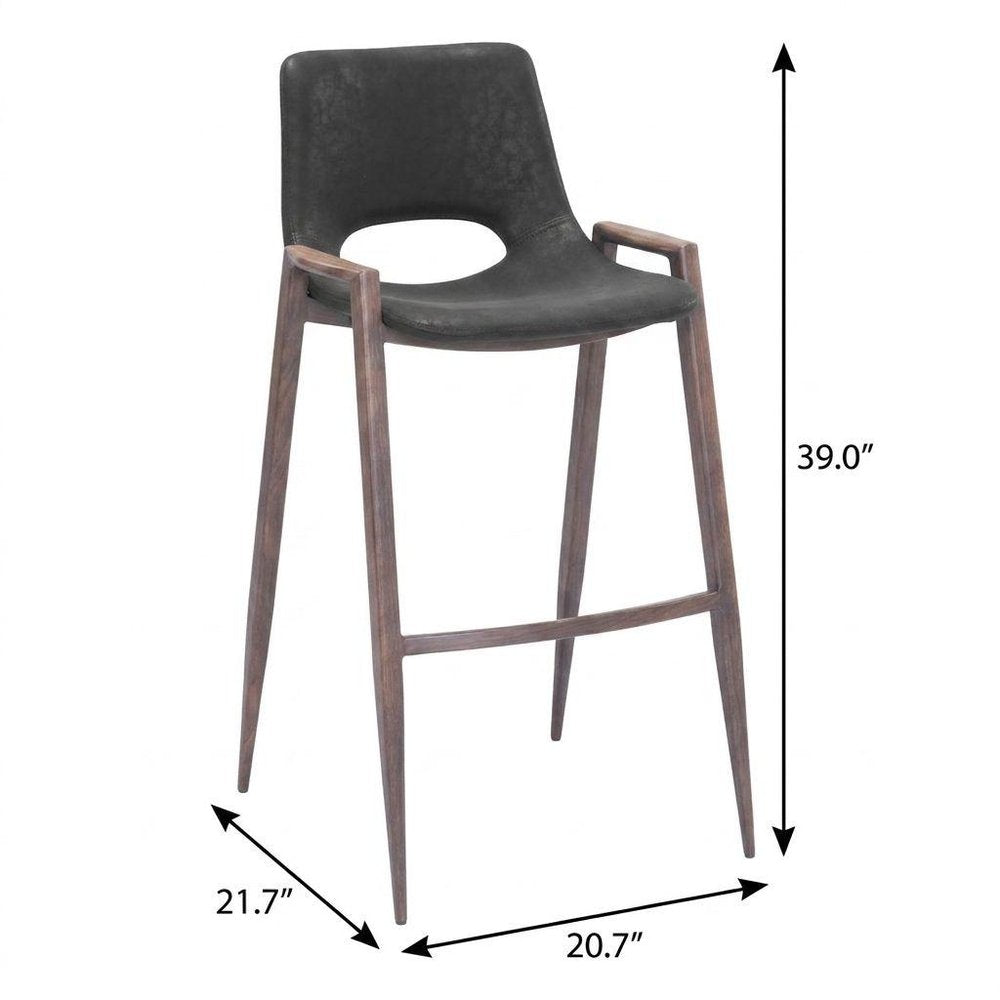 Set of Two 29 " Black And Brown Steel Low Back Bar Height Bar Chairs