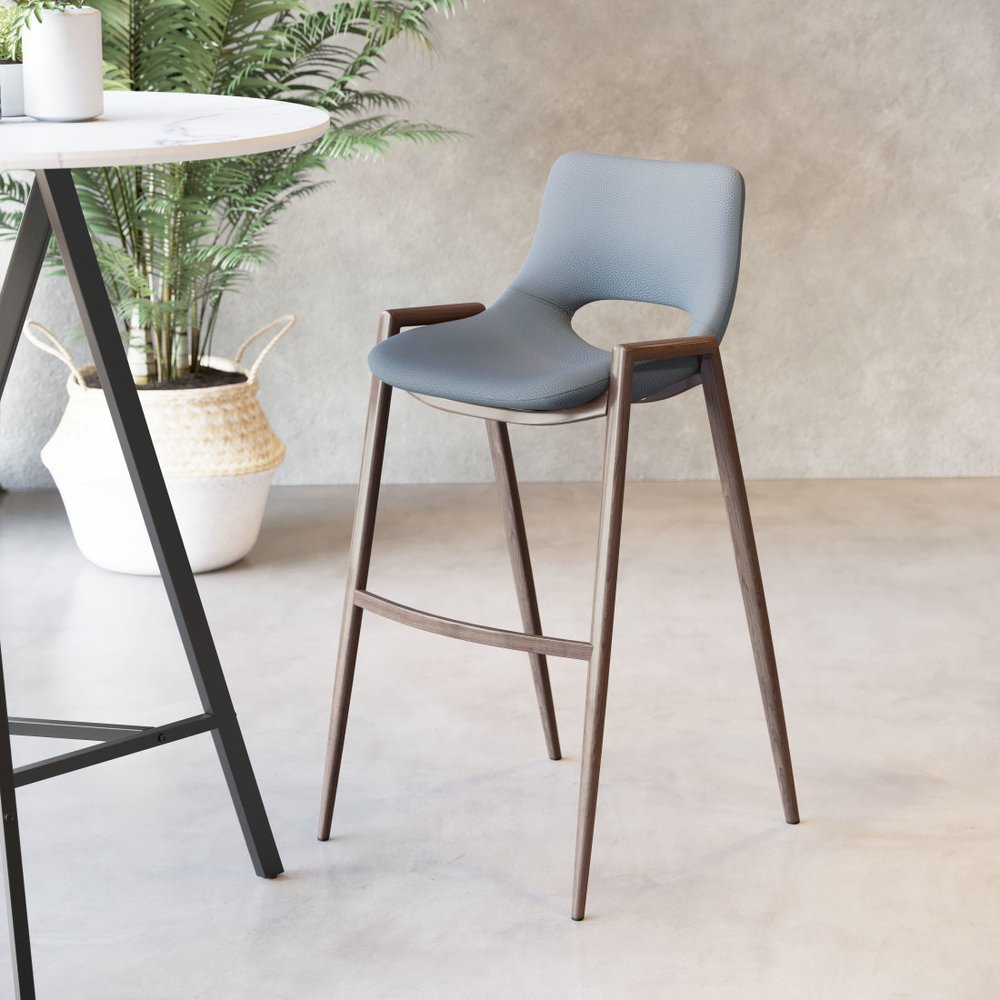 Set of Two 29" Gray And Brown Steel Low Back Bar Height Bar Chairs