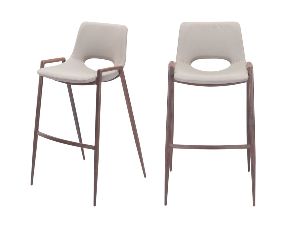Set of Two 29 " Beige And Brown Steel Low Back Bar Height Bar Chairs