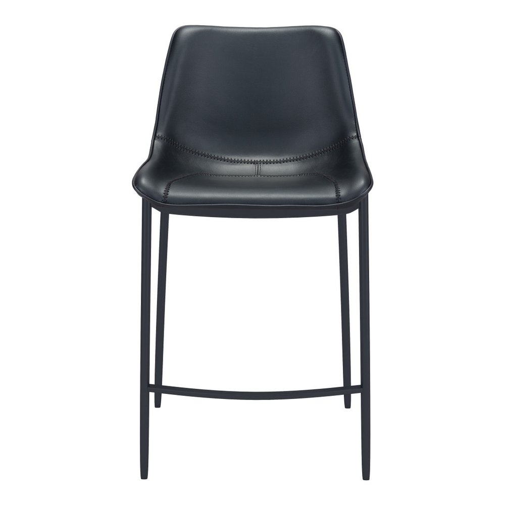 Set of Two 30" Black Faux Leather and Steel Low Back Bar Height Bar Chairs