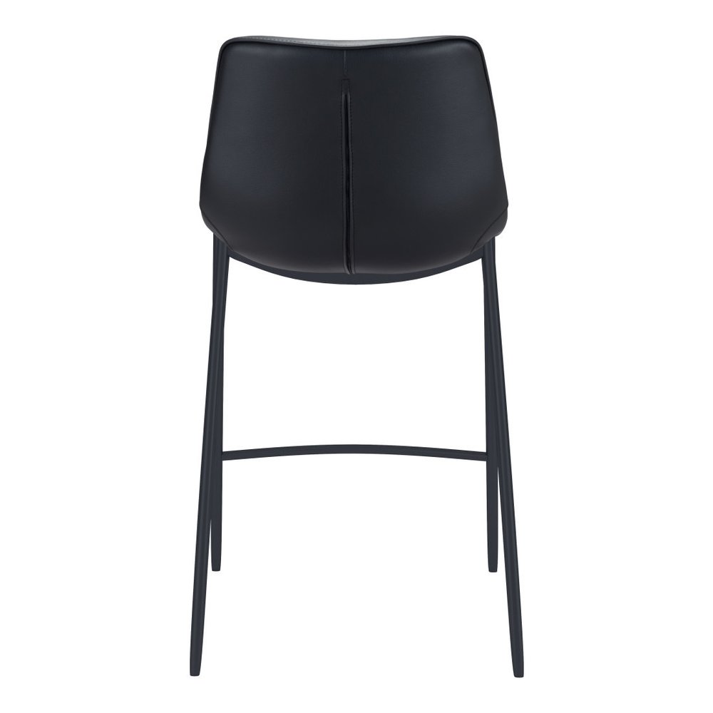 Set of Two 30" Black Faux Leather and Steel Low Back Bar Height Bar Chairs