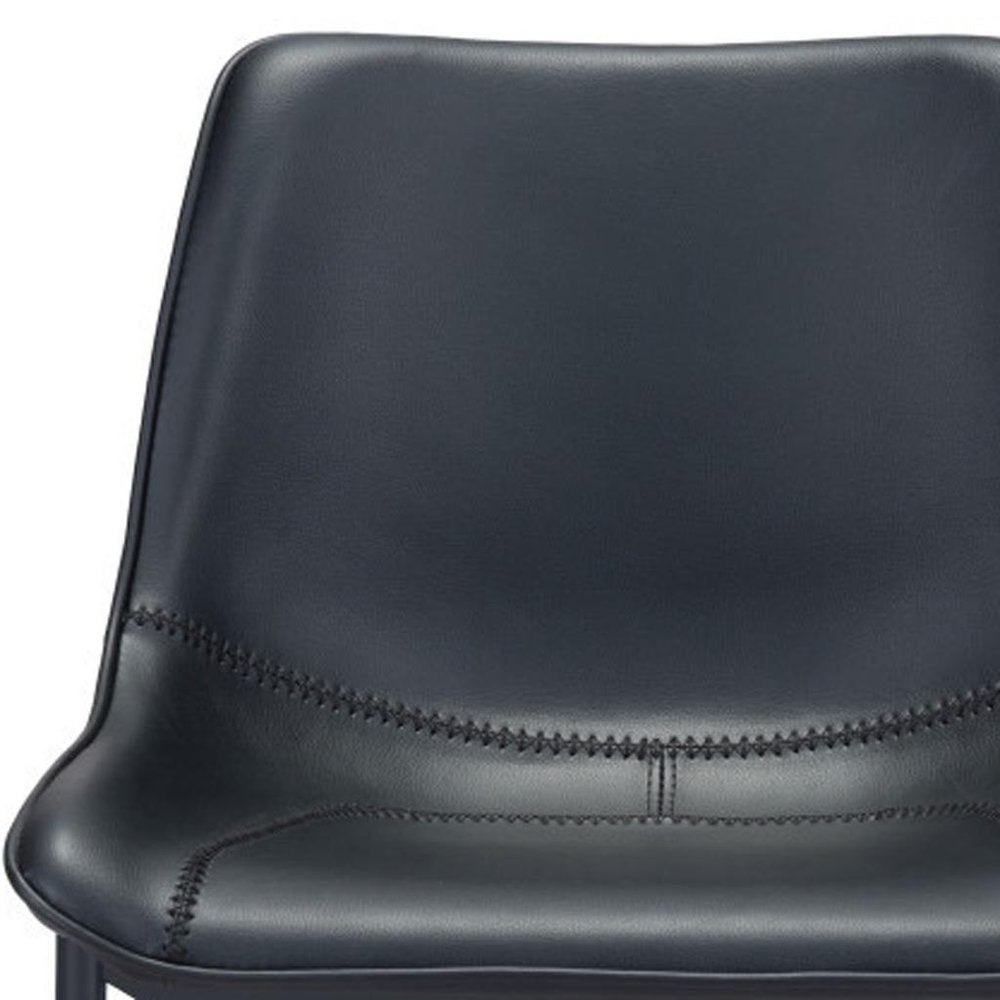 Set of Two 30" Black Faux Leather and Steel Low Back Bar Height Bar Chairs