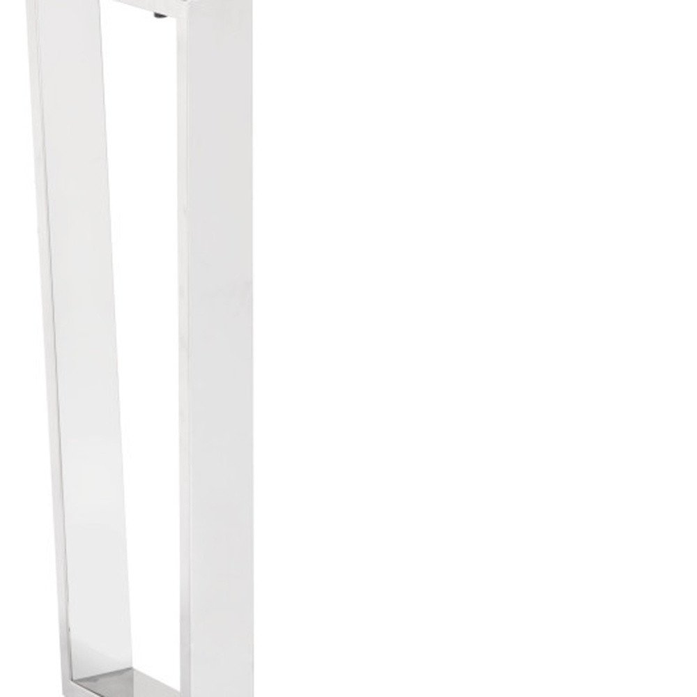 47" White and Silver Faux Marble and Stainless Steel Sled Console Table