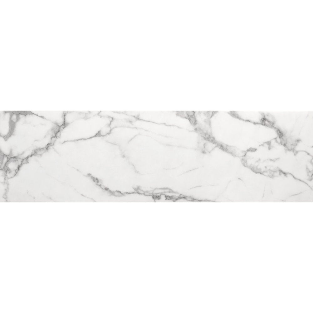 47" White and Silver Faux Marble and Stainless Steel Sled Console Table