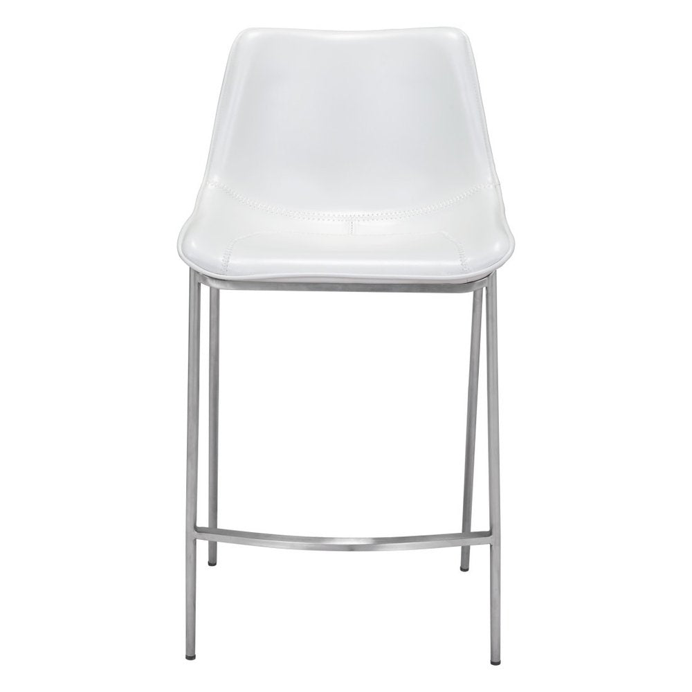 Set of Two 26" White And Silver Steel Low Back Counter Height Bar Chairs