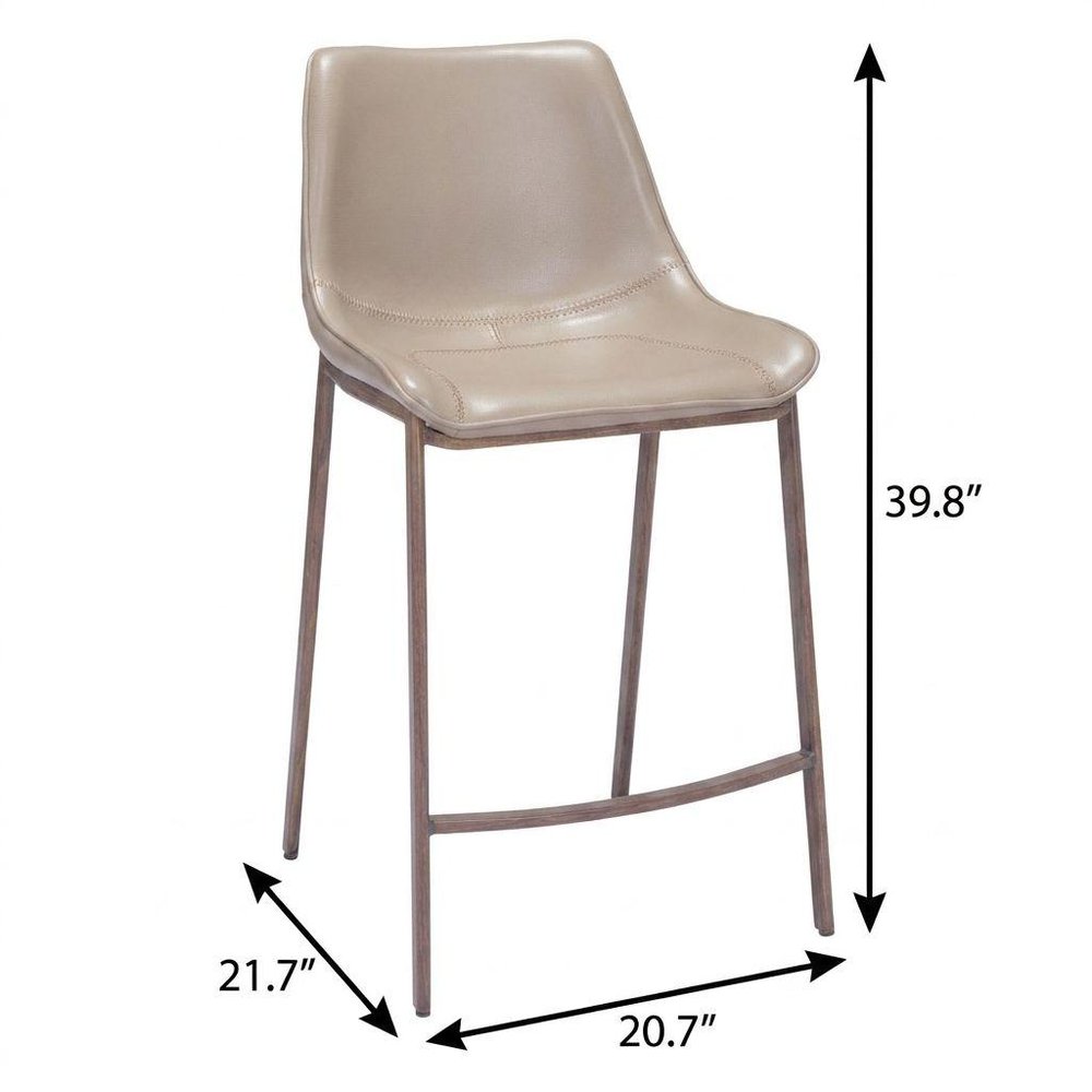 Set of Two 26" Gray and Brown Faux Leather and Steel Low Back Counter Height Bar Chairs