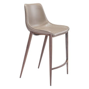 Set of Two 26" Gray and Brown Faux Leather and Steel Low Back Counter Height Bar Chairs