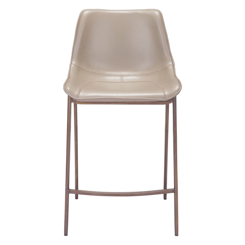 Set of Two 26" Gray and Brown Faux Leather and Steel Low Back Counter Height Bar Chairs