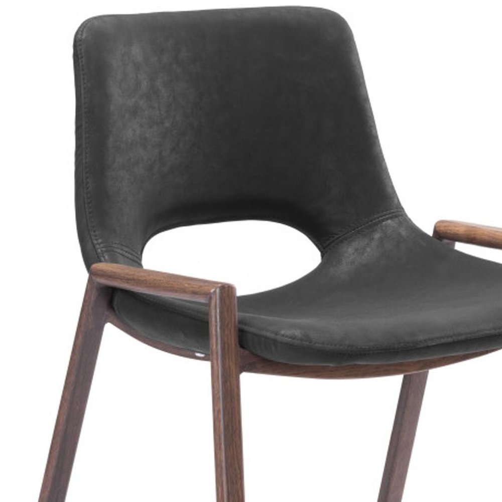 Set of Two 26" Black and Brown Faux Leather and Steel Low Back Counter Height Bar Chairs