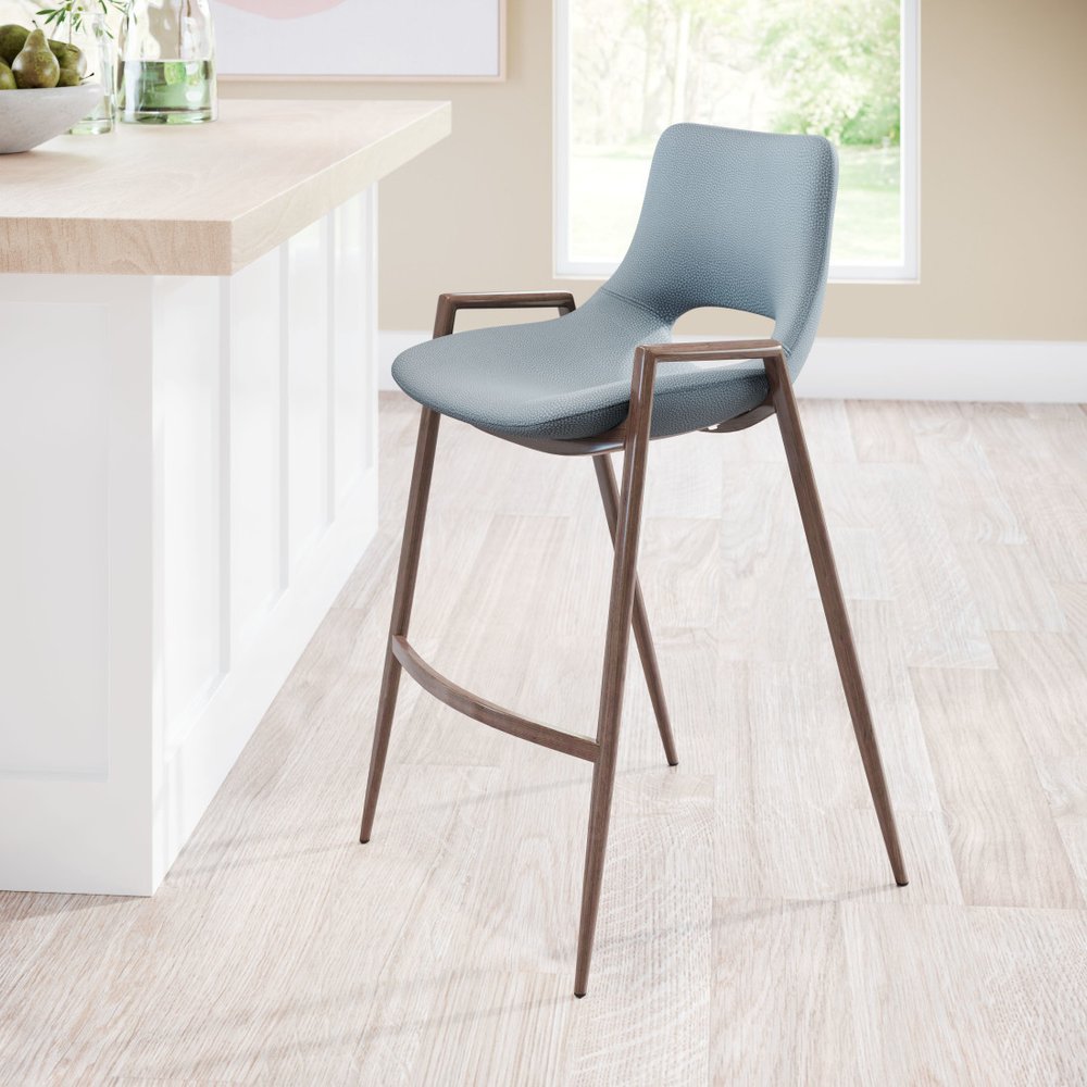 Set of Two 26" Gray And Brown Steel Low Back Counter Height Bar Chairs