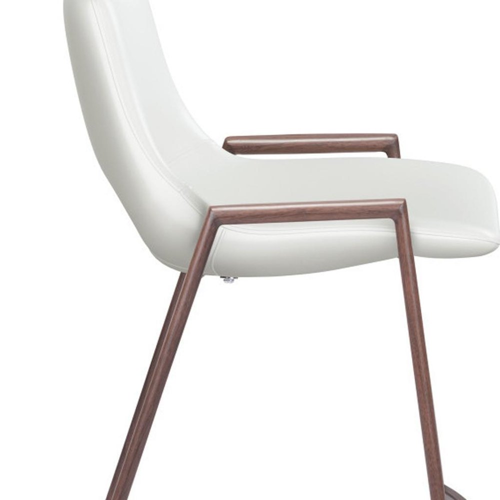 Set of Two 26" White And Brown Steel Low Back Counter Height Bar Chairs