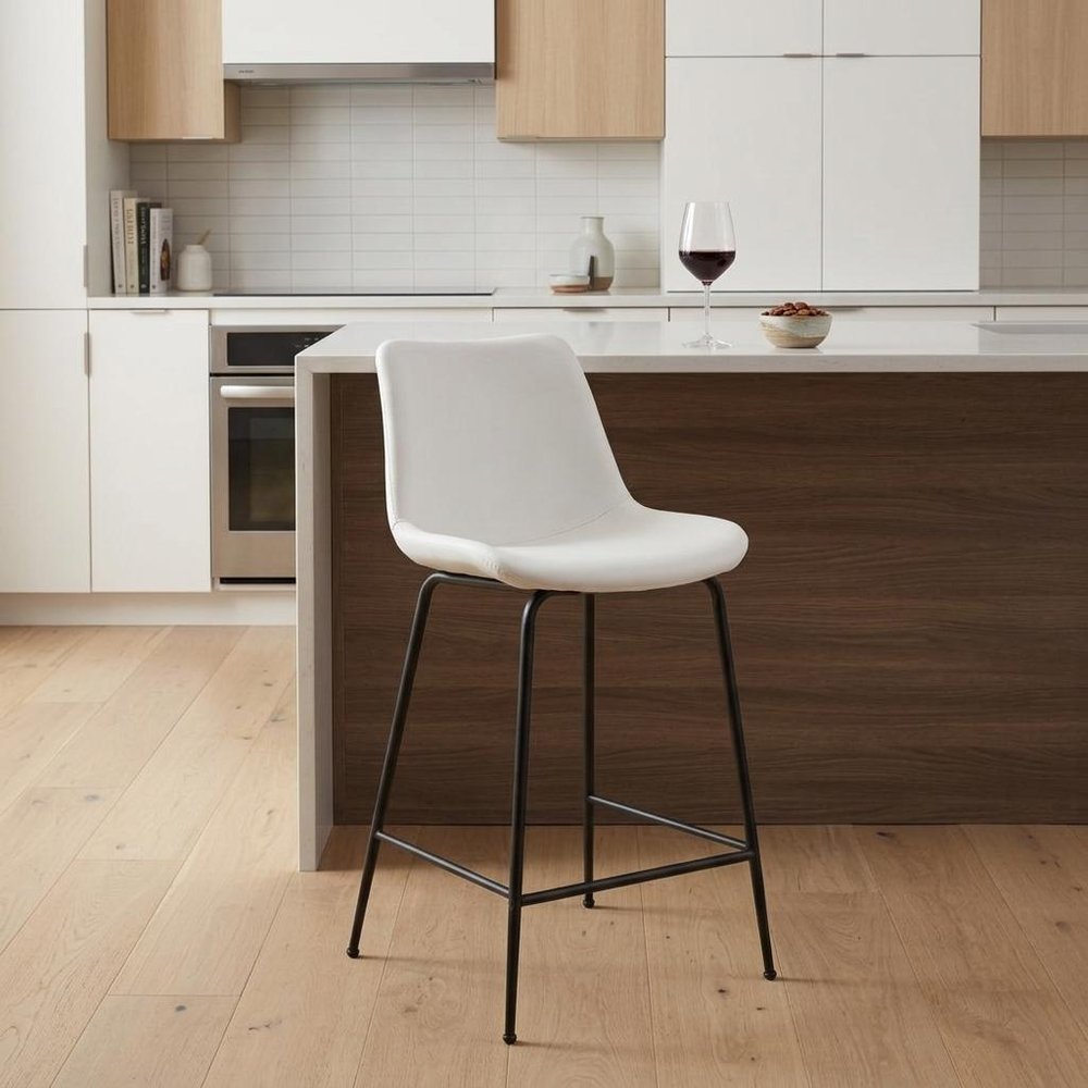 26" White And Black Steel Low Back Counter Height Bar Chair