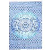 80" X 56" Blue And White Mandala Cotton Hanging Tapestry