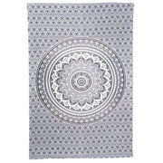 80" X 56" Gray And White Mandala Cotton Hanging Tapestry