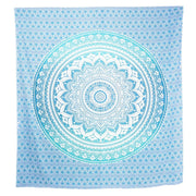 92" X 84" Sea Green And White Mandala Cotton Hanging Tapestry
