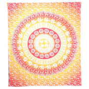92" X 84" Mustard Red And White Mandala Cotton Hanging Tapestry