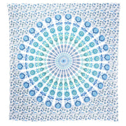 92" X 84" Blue Green And White Mandala Cotton Hanging Tapestry