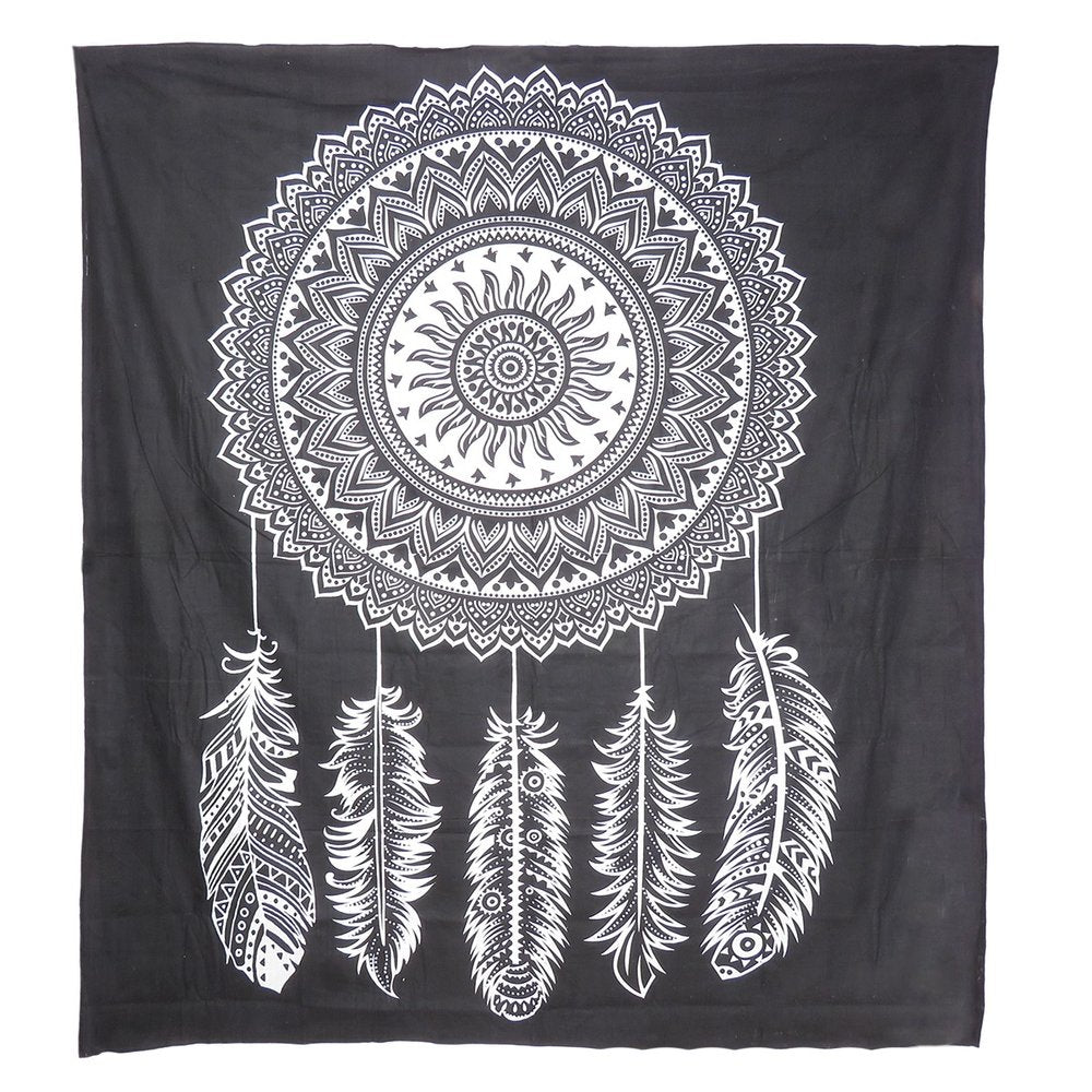 92" X 84" Black And White Abstract Cotton Hanging Tapestry