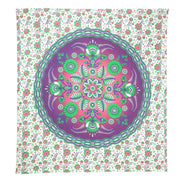 88" X 84" Green Purple And White Floral Cotton Hanging Tapestry