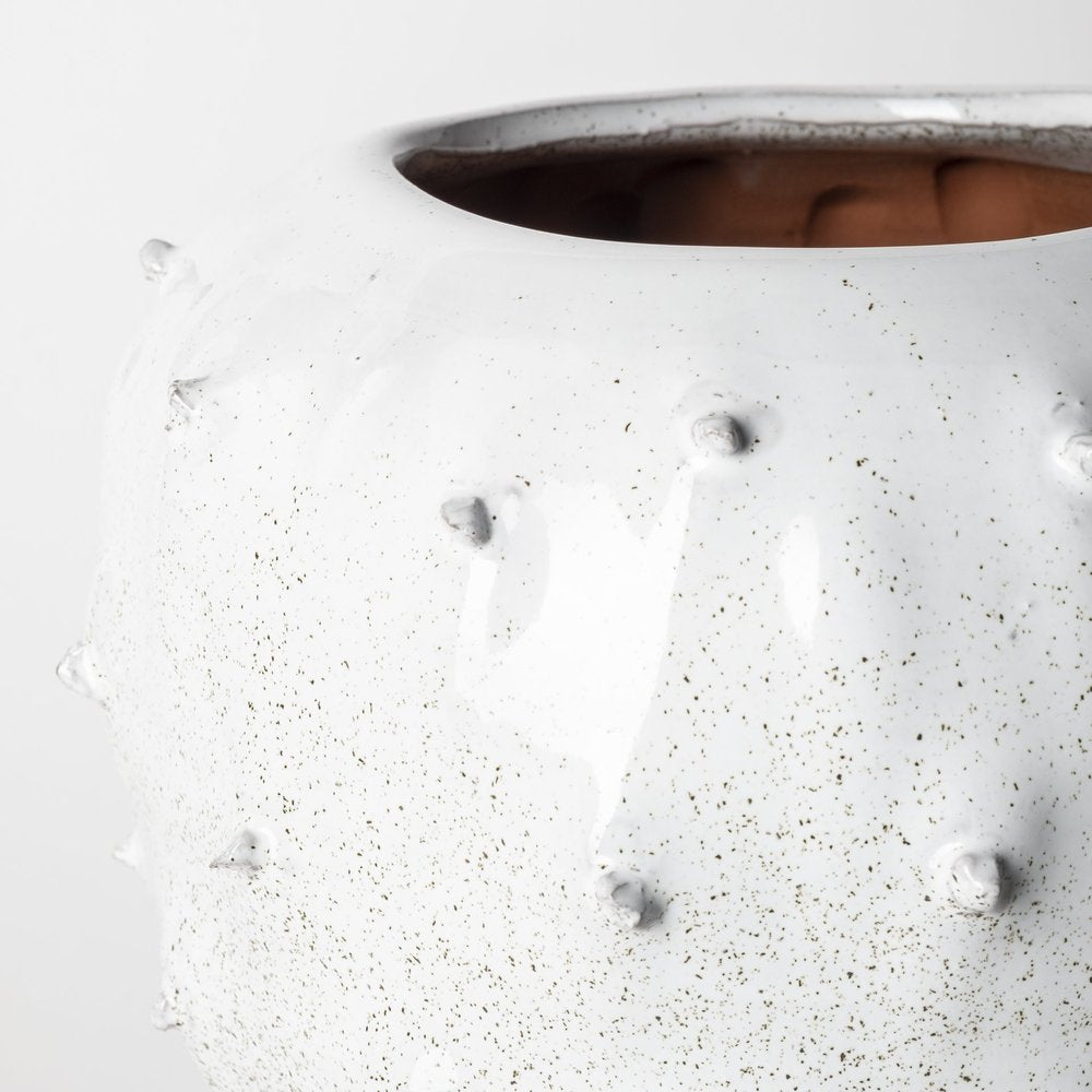11" White Abstract Cylinder Ceramic Table Vase