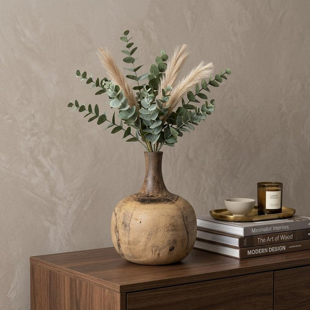 7" Brown Abstract Cylinder Solid Wood Table Vase