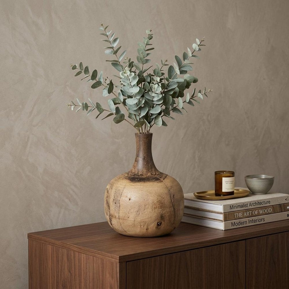 8" Brown Abstract Cylinder Solid Wood Table Vase