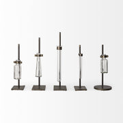 Set of Two Dark Brown Abstract Metal Cylinder Table Vases