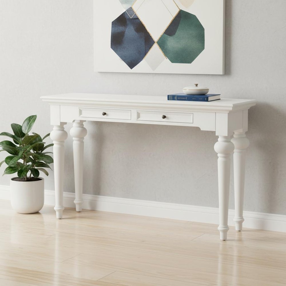 55" White Console Table With Storage