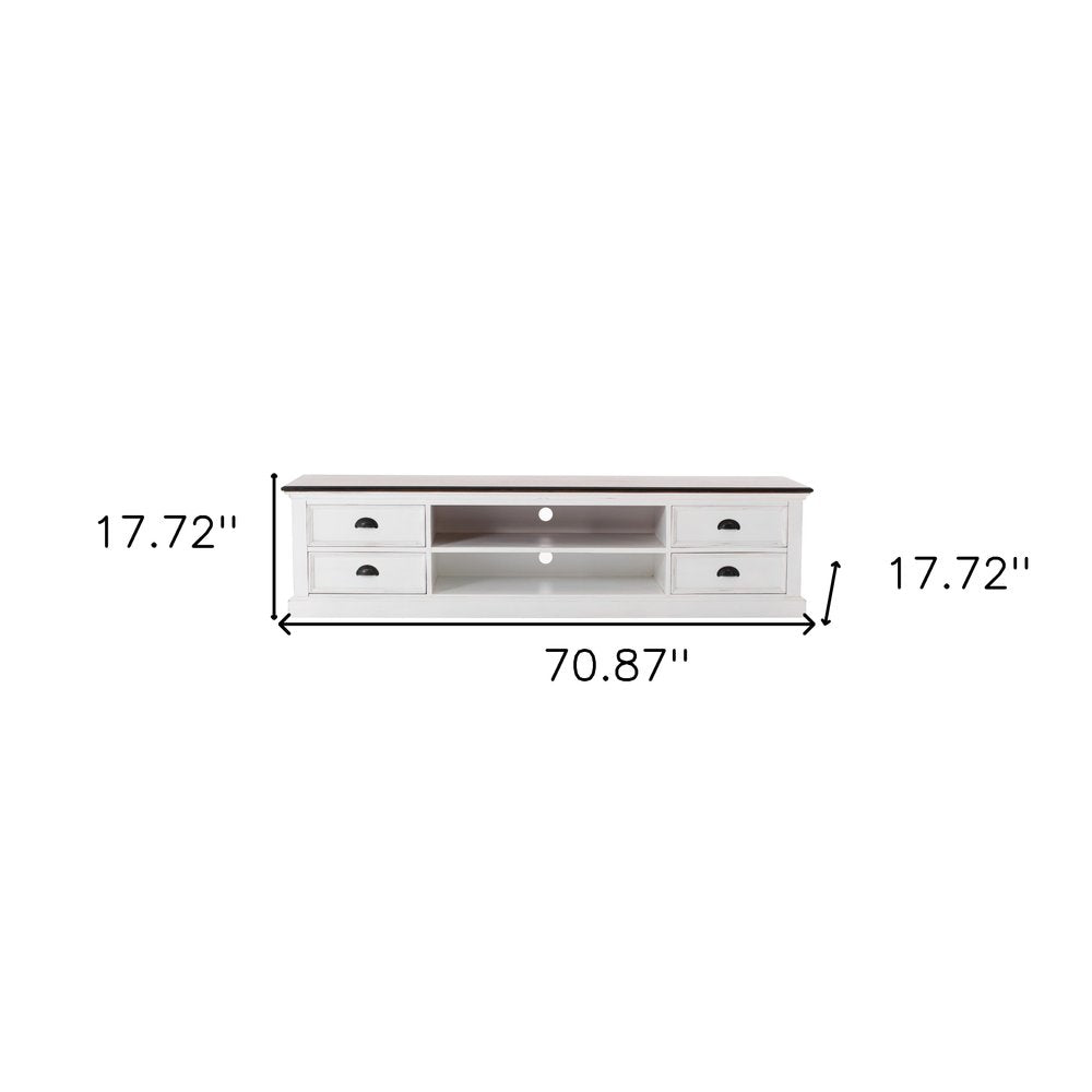 71" Brown And White Solid Wood Cabinet_Enclosed storage TV Stand