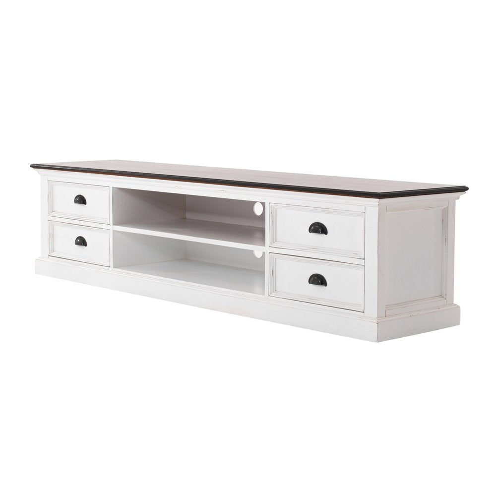 71" Brown And White Solid Wood Cabinet_Enclosed storage TV Stand