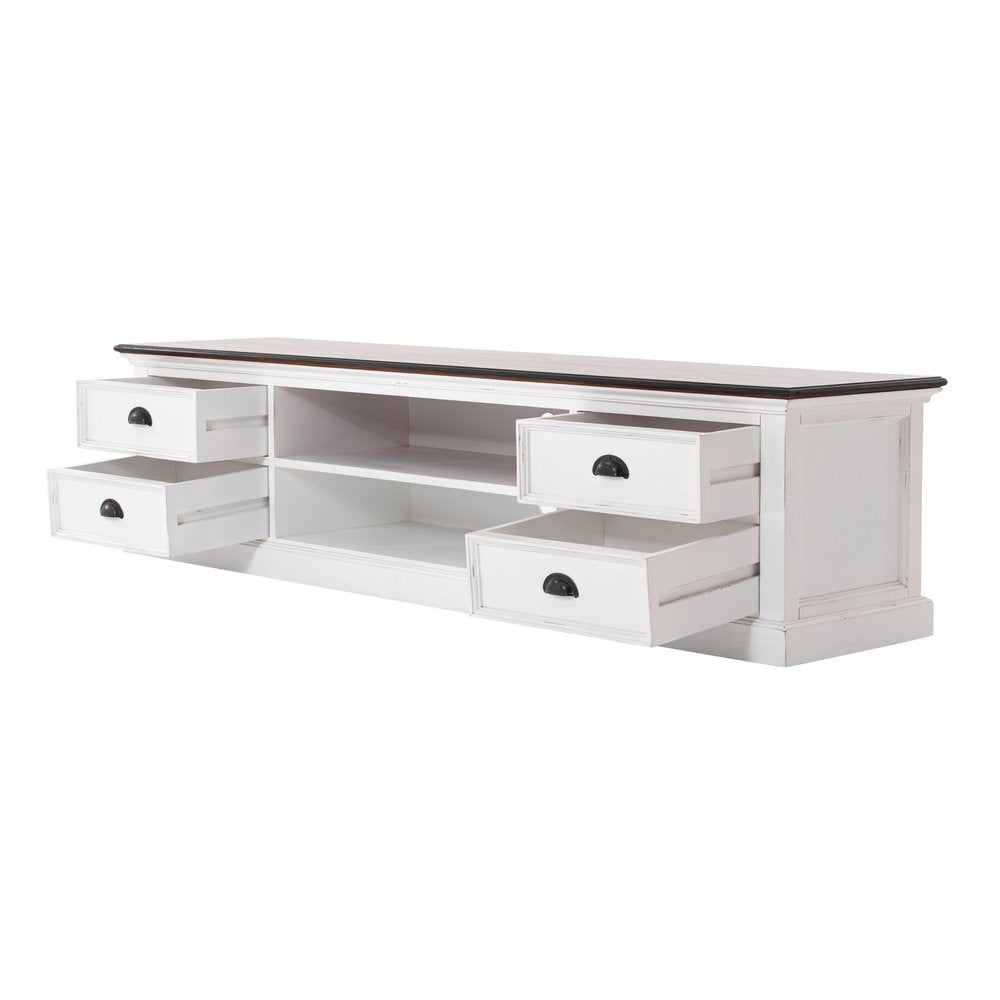 71" Brown And White Solid Wood Cabinet_Enclosed storage TV Stand