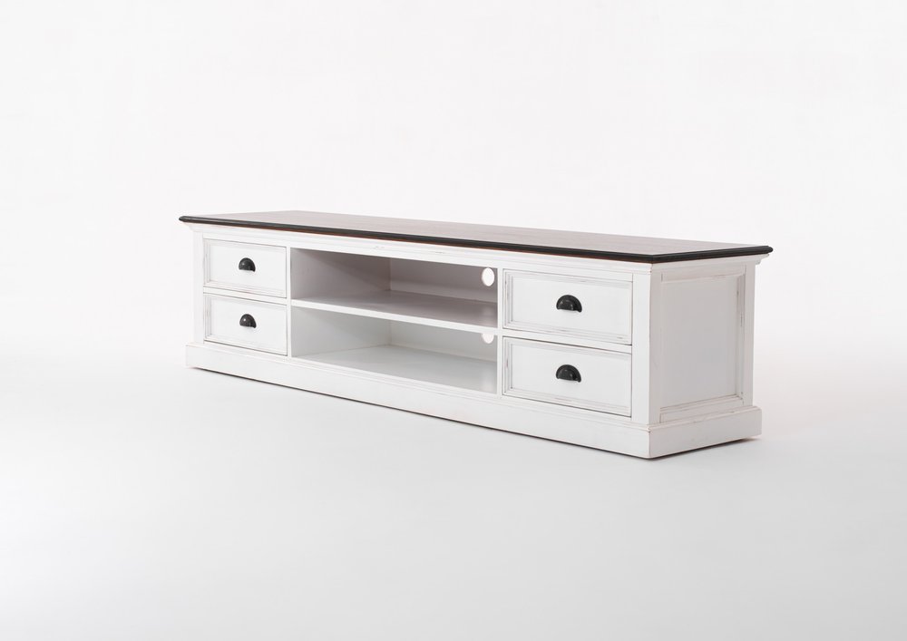 71" Brown And White Solid Wood Cabinet_Enclosed storage TV Stand