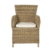 Set of Two Tan Textured Outdoor Dining Chairs with Beige Cushions