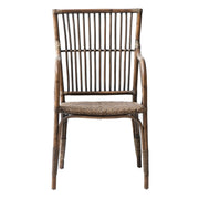 Set of Two Natural Rattan Slat Back Dining Arm Chairs