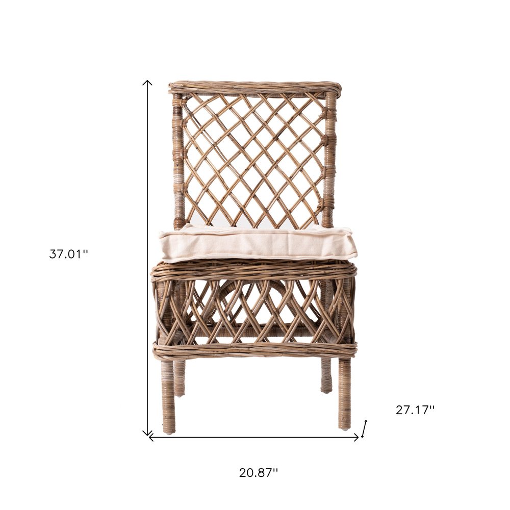 Set of Two Cream Woven Rattan Outdoor Accent Chairs